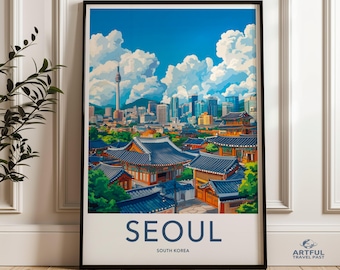Seoul Cityscape Wall Art Poster, Vibrant South Korea Skyline Print, Modern Urban Decor, Colorful Seoul Artwork, Travel Souvenir