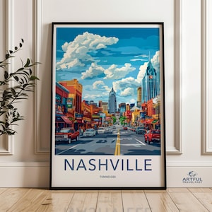 Nashville Wall Art, Tennessee Cityscape Poster, Vibrant Street Scene Print, Modern Urban Decor, Skyline Illustration, Travel Home Decor