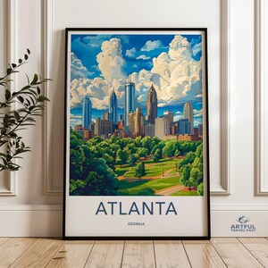 Atlanta Skyline Wall Art, Georgia Cityscape Print, Modern Atlanta Art, Colorful Downtown Atlanta, USA City Skyline Poster, Travel Wall Decor