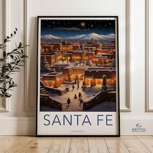 Santa Fe Wall Art, New Mexico Night Scene, Southwestern Wall Decor, Santa Fe Art Print, Starry Night Village, Adobe Homes