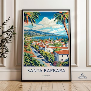 Santa Barbara California Wall Art, Travel Poster, California Art Print, Coastal Home Decor, Souvenir Gift, USA Travel, Beach House Art