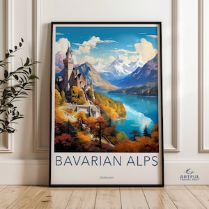 Bavarian Alps Wall Art, Neuschwanstein Castle Print, Germany Travel Poster, Scenic Mountain Landscape, Nature Home Decor, Europe Adventure