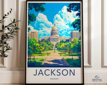 Jackson Mississippi Capitol Building Wall Art, Cityscape Print, Architectural Artwork, Urban Decor, Skyline Illustration