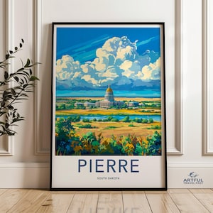 Pierre South Dakota Wall Art Print, Cityscape Capitol Building Poster, Vibrant Landscape Art, Home Decor, Office Decoration
