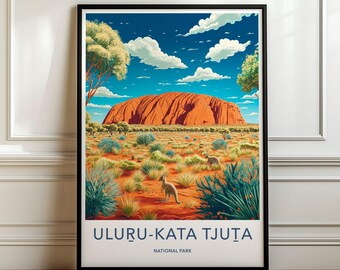オーストラリアのエアーズロックの水彩画：ウルルの絵画、カタ・ジュタ