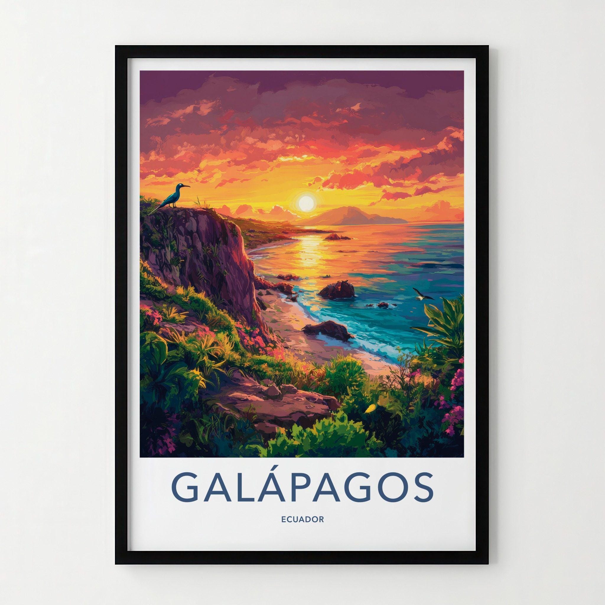 Galapagos Islands Sunset Wall Art, Ecuador Coastal Landscape Print