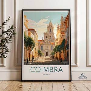 Coimbra Cityscape Print, Portugal Travel Poster, European Architecture Wall Art, Vintage Landscape Illustration, Home Decor