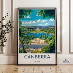 Arte mural de Canberra, Australia, Impresión del Parlamento australiano, Póster del grifo del lago Burley, Fotografía de viajes, Decoración de pared de paisajes urbanos