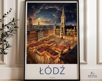 Arte mural de paisaje urbano, ilustración de escena de ciudad vintage, póster, arte de arquitectura europea, escena nocturna, luces de ciudad, decoración