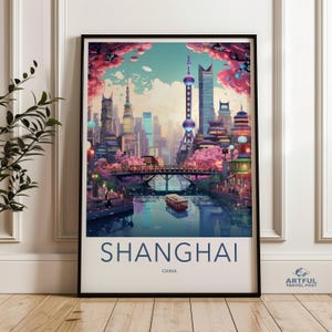 Shanghai Cityscape Wall Art, Modern Shanghai Skyline Print, Oriental Pearl Tower Poster, Shanghai Home Decor, Urban Wall Art