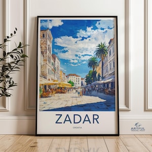 Zadar Croatia wall art print, Europe travel decor, cityscape painting, Mediterranean artwork, Croatian townscape poster