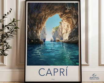 Capri Italy Wall Art Print, Coastal Cave Landscape Print, Mediterranean Seaside Poster, Scenic Ocean View Decor