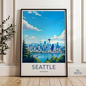 Seattle City Skyline Wall Art, Modern Seattle Wall Print, Seattle Decor for Living Room, Washington State Art Poster, Seattle Travel Art