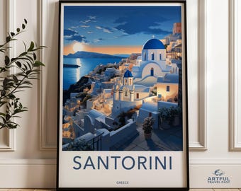 Santorini Greece Wall Art, Scenic Sunset View, Greek Island Print, Mediterranean Decor, Travel Destination Poster, Holiday Home Decor