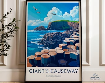 Giant's Causeway Wall Art, Northern Ireland Travel Poster, Coastal Scenic Artwork, Vibrant Landmarks Print, Historic Nature Decor