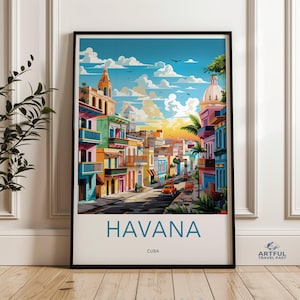 Havana Cuba Wall Art, Colorful Cityscape Print, Vintage Travel Poster, Home Decor, Scenic Landscape, Retro Artwork, Office Wall Decor