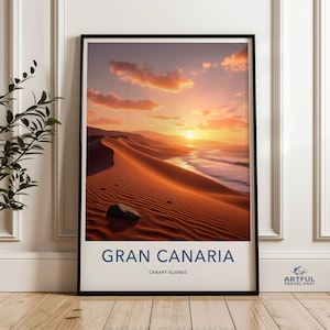 Gran Canaria Wall Art, Travel Poster, Canary Islands Print, Desert Landscape Art, Spain Travel Decor, Modern Home Decor