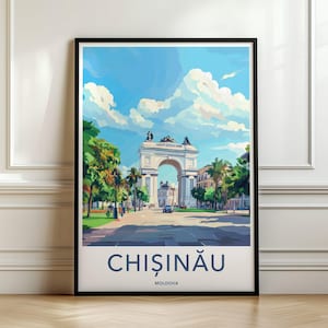 Väggkonst i Chisinau, Moldavien, reseaffisch, stadsbildstryck, heminredning, illustration av europeiska landmärken, present till resenärer