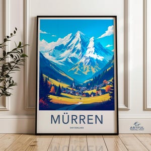 Mürren Wand Kunst, Schweiz Bergdorf Druck, Alpine Landschaft Poster, Malerische Alpen Kunstwerk, Reise Dekor