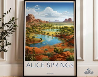 Väggkonsttryck med landskap i Alice Springs, poster med australisk vildmark, heminredning i naturlandskap, konstverk i ökenberg