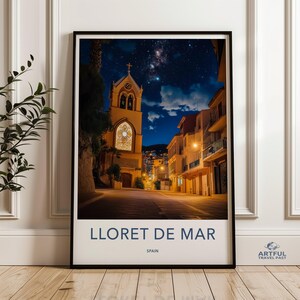 Lloret de Mar Nachthimmel Wandkunst, Sternennacht Kirche Druck, Lloret de Mar Poster, Malerische Nachtzeit Wanddekoration, Wohnkultur