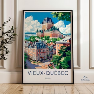 Vieux Quebec Canada Wall Art, Vintage Travel Poster, Canadian Cityscape Print, Quebec City Art, Retro Decor, Gift for Travelers