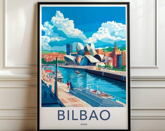 Travel Poster Bilbao Spain Wall Art, Bilbao Cityscape Print, Vibrant Bilbao Artwork, Spanish Architecture Art, Bilbao Skyline Decor