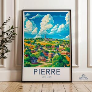 Pierre South Dakota Wall Art Print, Colorful Landscape Artwork, Home Decor, Vibrant City Illustration, Scenic Poster