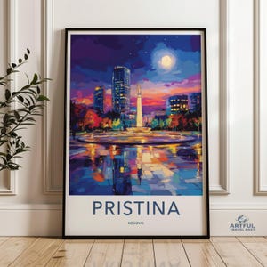Pristina Kosova, Wand Kunst Druck, Stadtansicht Nacht, Urbane Landschaftsmalerei, Wohnkultur, Reisegeschenk, Bürodekoration