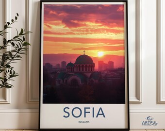 Stunning Sunset Over Sofia Bulgaria Skyline, Wall Art Print, Cityscape Poster, Living Room Decor, Travel Photography