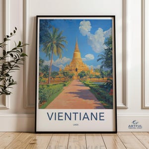 Vientiane Laos Travel Poster, Vientiane Wall Art, Southeast Asia Wall Decor, Laos City Skyline Print, Asian Landscape Artwork