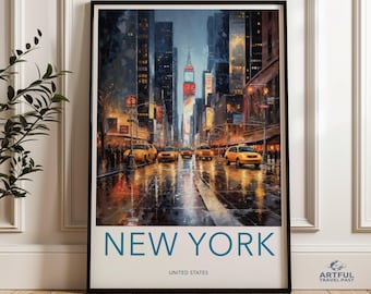New York City Wandkunst, Times Square Druck, Urbane Nachtszene, Stadtbild Kunstwerk, Gelbe Taxis, Modernes Wohndekor