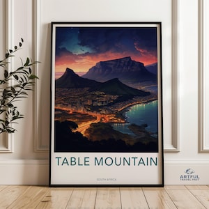 Table Mountain Wall Art Print, Cape Town Landscape, Sunset Over Table Mountain, South African Landmark, Nature Wall Decor