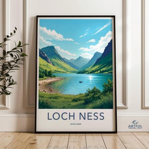 Loch Ness Scotland Travel Poster, Scottish Loch Ness Retro Print, Vintage Scotland Wall Art, Scenic Loch Ness Art Print, Highland Decor
