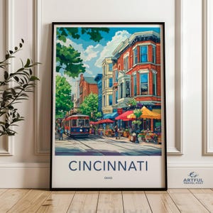 Arte de parede de Cincinnati, Ohio, impressão de paisagem urbana, pôster de viagem, decoração para casa, arte moderna, presente de lembrança, vista ilustrada da cidade