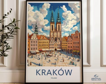 Kraków Poland Wall Art, Old Town Square Print, Historic Cityscape Poster, European Travel Decor, Vintage Style Artwork for Home