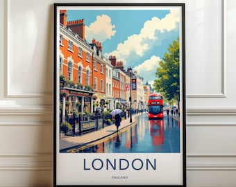 London Cityscape Wall Art Print, Street View Art Poster, England Urban Decor, Travel Souvenir Art, Modern City Wall Art
