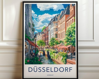 デュッセルドルフの街並みの壁掛けアート、ドイツ旅行ポスター
