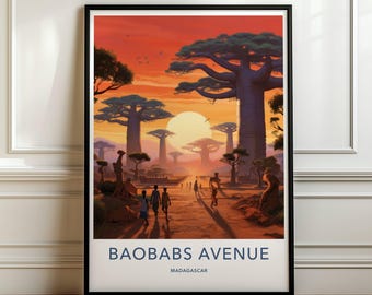 Decoración de pared de Baobab Avenue, póster de puesta de sol en Madagascar, lámina de paisaje africano con árboles, decoración natural, obra de arte de destino de viaje.