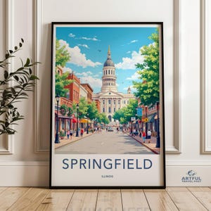 Springfield Illinois Wall Art, Historic Town Print, Cityscape Art Poster, Colorful Street Scene, Travel Souvenir, Home Decor