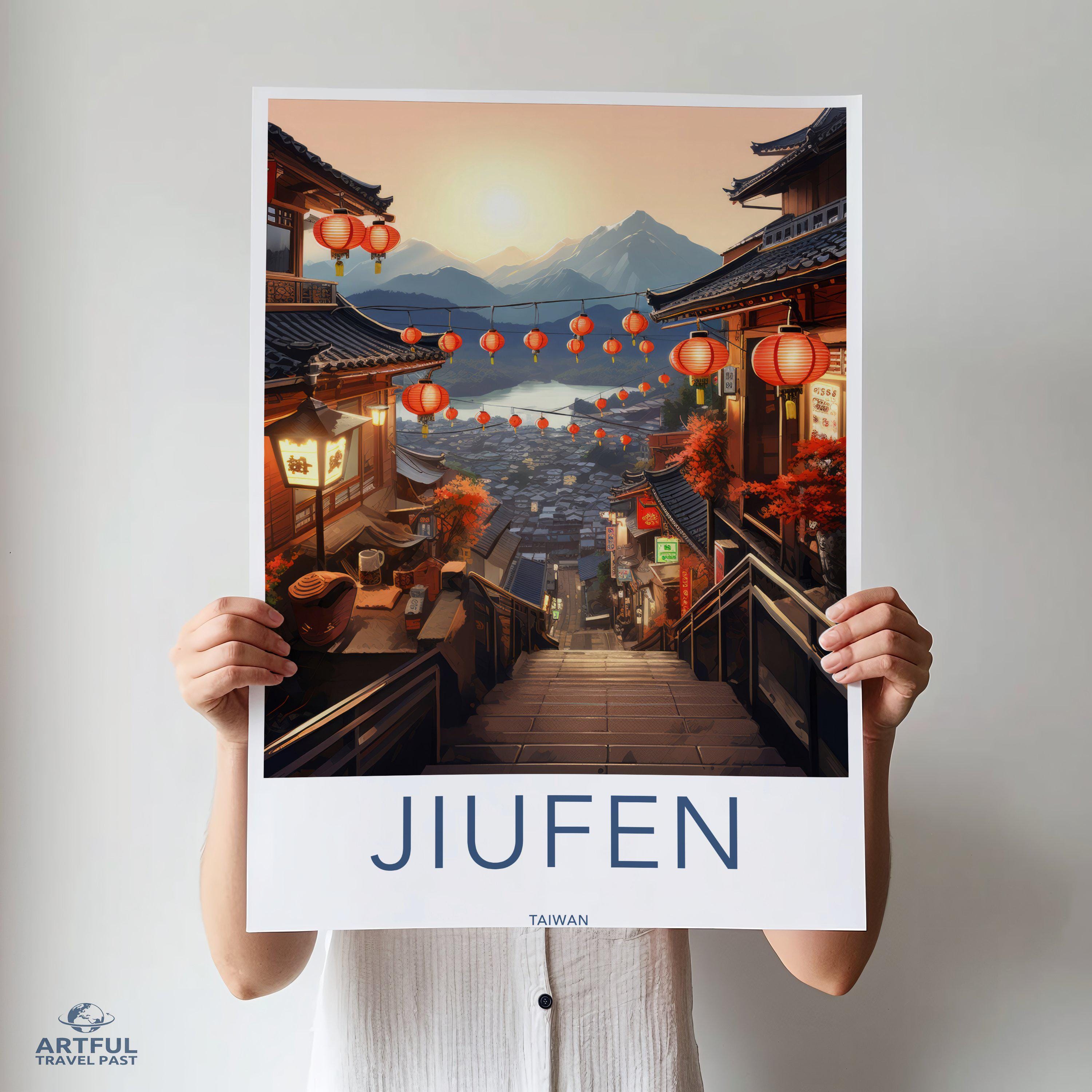 Jiufen Poster, Taiwan Wall Art, Travel Print, Scenic Landscape