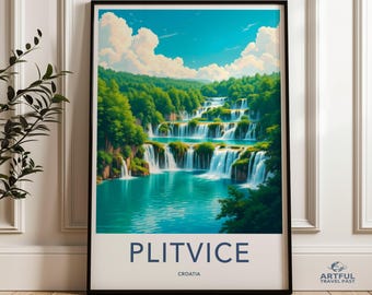 Stunning Plitvice Waterfall Landscape Print, Croatia Nature Wall Art, Beautiful Scenic Poster, Serene Waterfall Decor