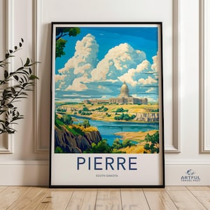 Capitol Building Art Print, Pierre South Dakota Wall Art, State Capitol Poster, Scenic Landscape Decor, Vintage Travel Illustration, Gift