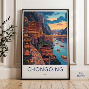 Chongqing China Wall Art, Cityscape Print, Asian Architecture, Travel Poster, Vibrant City, Riverscape, China Decor, Oriental Wall Art