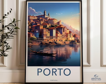 Porto Portugal Wall Art Print, Travel Poster, Cityscape Illustration, Home Decor, Scenic City View, European Architecture Artwork