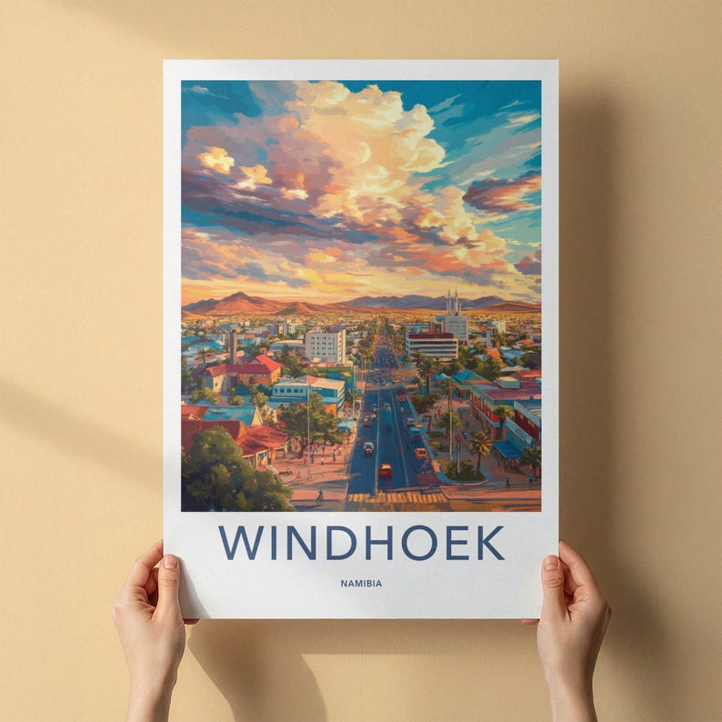 Windhoek Namibia Wall Art, Cityscape Print, Sunset Urban Decor, Colorful Landscape Poster, Home Office Decor, Namibia Travel Gift image 2