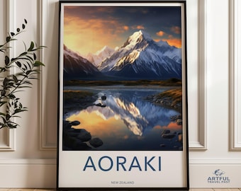 Aoraki Mount Cook New Zealand Landscape Print, Stunning Snow-Capped Mountain Wall Art, Serene Travel Decor, Nature Photography