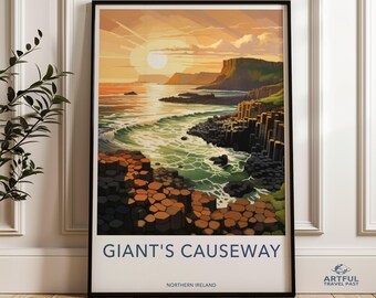 Giant's Causeway Framed Poster, Northern Ireland Coastal Art, Sunset Landscape Print, Scenic Wall Decor, Historic Wonder Art Gift