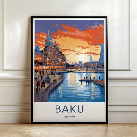 限定品 Light drawing art CONTACT DJ BAKU Baku Azerbaijan Illustration, Cityscape Art Print, Travel Poster
