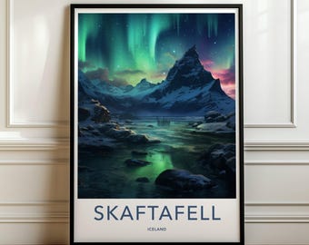 Majestueuze Skaftafell muurdecoratie, prachtig IJslands landschap, adembenemende print van het noorderlicht, natuurfotografie decoratie, kunst voor thuis of op kantoor